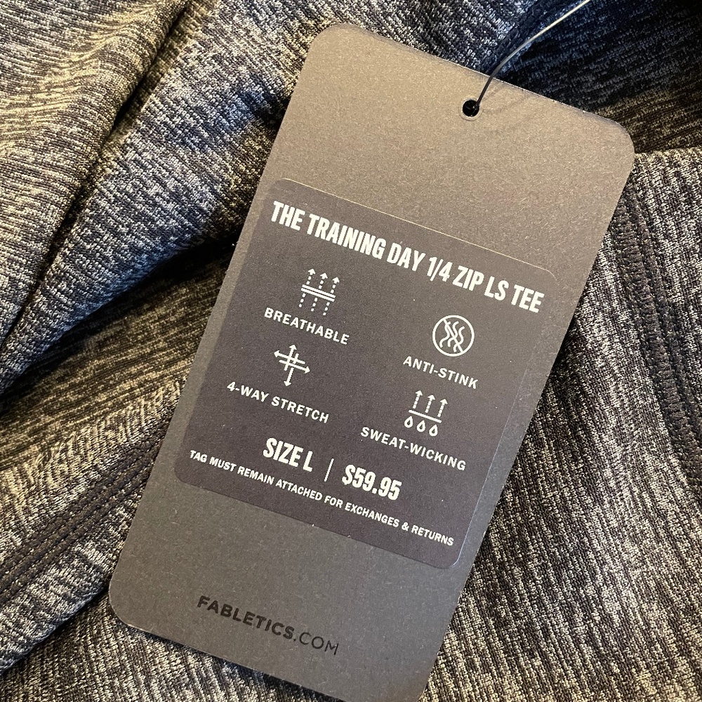 Fabletics Mens The Training Day 1/4 Zip Long Sleeve Workout T-Shirt Large